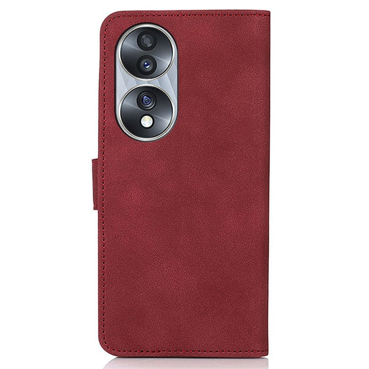 KHAZNEH For Honor 70 5G Textured PU Leather Phone Full Protection Case Magnetic Clasp Stand Wallet Cover - Red