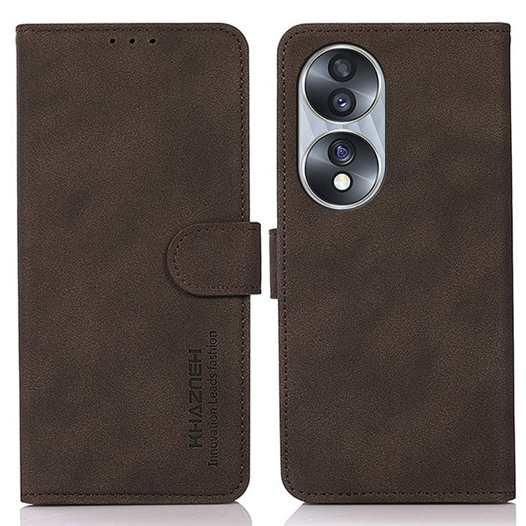 KHAZNEH For Honor 70 5G Textured PU Leather Phone Full Protection Case Magnetic Clasp Stand Wallet Cover - Brown