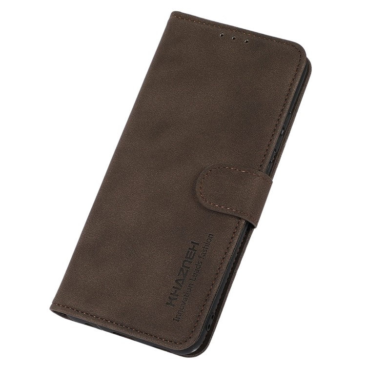 KHAZNEH For Honor 70 5G Textured PU Leather Phone Full Protection Case Magnetic Clasp Stand Wallet Cover - Brown