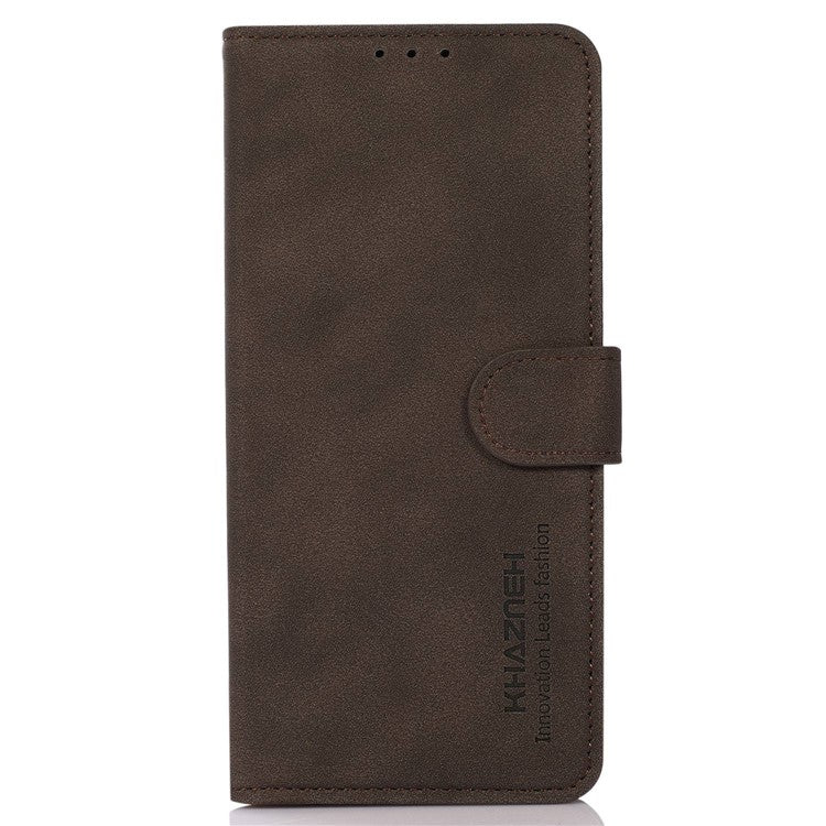 KHAZNEH For Honor 70 5G Textured PU Leather Phone Full Protection Case Magnetic Clasp Stand Wallet Cover - Brown