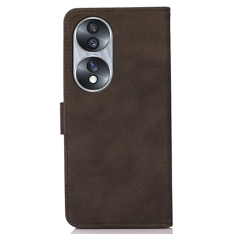 KHAZNEH For Honor 70 5G Textured PU Leather Phone Full Protection Case Magnetic Clasp Stand Wallet Cover - Brown