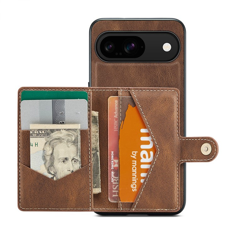 JEEHOOD J01 For Google Pixel 9 / Pixel 9 Pro Case Retro Leather + TPU Phone Cover Detachable Magnetic Card Holder - Brown