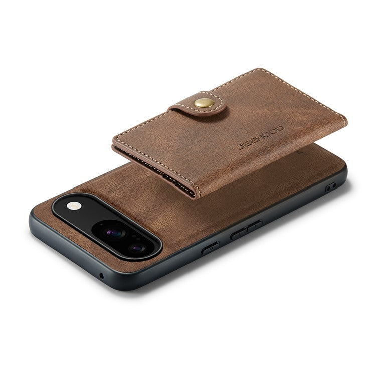 JEEHOOD J01 For Google Pixel 9 / Pixel 9 Pro Case Retro Leather + TPU Phone Cover Detachable Magnetic Card Holder - Brown
