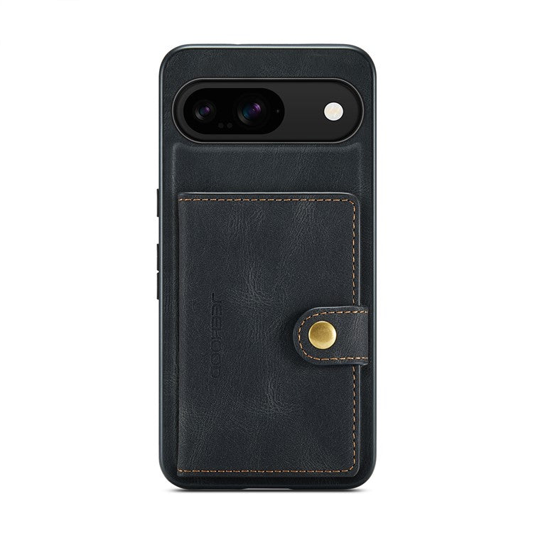 JEEHOOD J01 For Google Pixel 9 / Pixel 9 Pro Case Retro Leather + TPU Phone Cover Detachable Magnetic Card Holder - Black