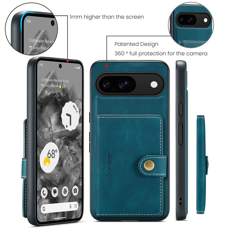 JEEHOOD J01 For Google Pixel 9 / Pixel 9 Pro Case Retro Leather + TPU Phone Cover Detachable Magnetic Card Holder - Blue
