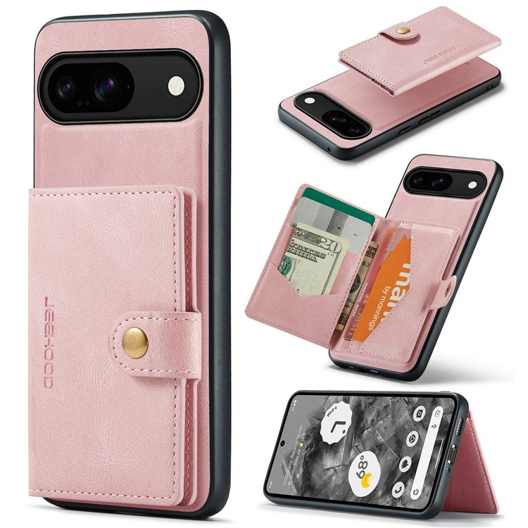 JEEHOOD J01 For Google Pixel 9 / Pixel 9 Pro Case Retro Leather + TPU Phone Cover Detachable Magnetic Card Holder - Pink
