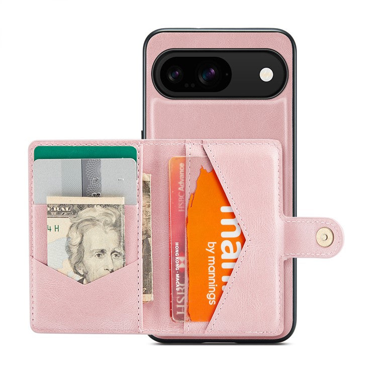 JEEHOOD J01 For Google Pixel 9 / Pixel 9 Pro Case Retro Leather + TPU Phone Cover Detachable Magnetic Card Holder - Pink