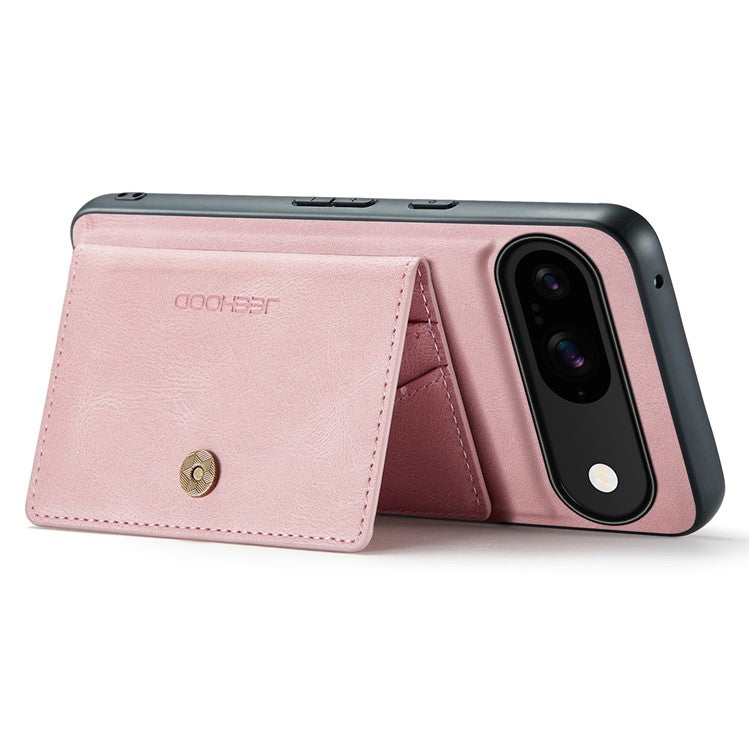 JEEHOOD J01 For Google Pixel 9 / Pixel 9 Pro Case Retro Leather + TPU Phone Cover Detachable Magnetic Card Holder - Pink