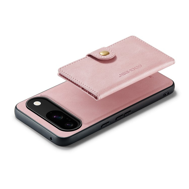JEEHOOD J01 For Google Pixel 9 / Pixel 9 Pro Case Retro Leather + TPU Phone Cover Detachable Magnetic Card Holder - Pink