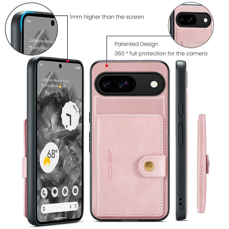 JEEHOOD J01 For Google Pixel 9 / Pixel 9 Pro Case Retro Leather + TPU Phone Cover Detachable Magnetic Card Holder - Pink