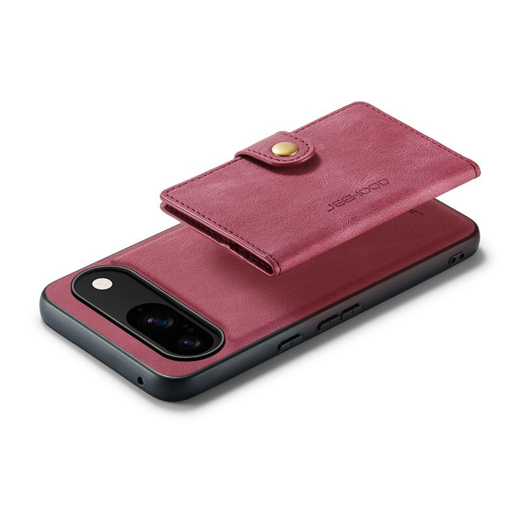 JEEHOOD J01 For Google Pixel 9 / Pixel 9 Pro Case Retro Leather + TPU Phone Cover Detachable Magnetic Card Holder - Red
