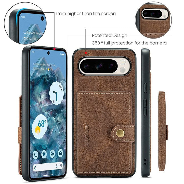 JEEHOOD J01 For Google Pixel 9 Pro XL Case Retro Leather + TPU Phone Cover Detachable Magnetic Card Holder - Brown