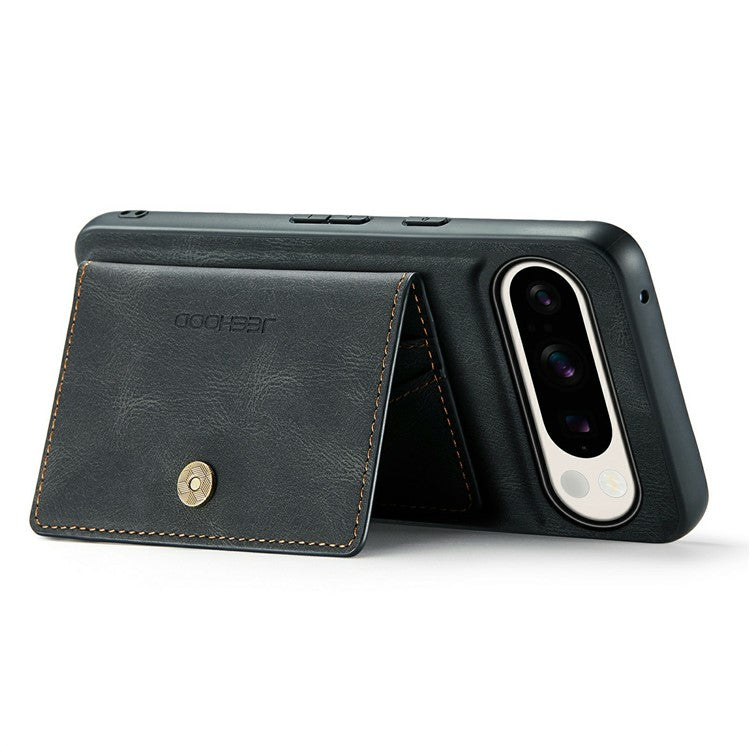 JEEHOOD J01 For Google Pixel 9 Pro XL Case Retro Leather + TPU Phone Cover Detachable Magnetic Card Holder - Black