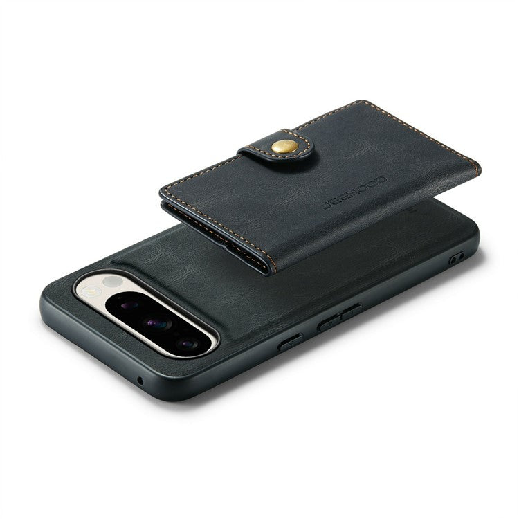 JEEHOOD J01 For Google Pixel 9 Pro XL Case Retro Leather + TPU Phone Cover Detachable Magnetic Card Holder - Black