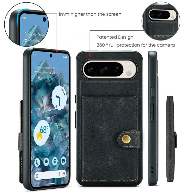 JEEHOOD J01 For Google Pixel 9 Pro XL Case Retro Leather + TPU Phone Cover Detachable Magnetic Card Holder - Black