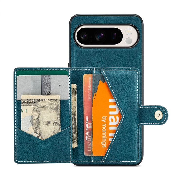 JEEHOOD J01 For Google Pixel 9 Pro XL Case Retro Leather + TPU Phone Cover Detachable Magnetic Card Holder - Blue