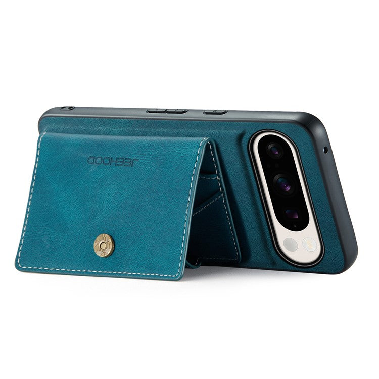 JEEHOOD J01 For Google Pixel 9 Pro XL Case Retro Leather + TPU Phone Cover Detachable Magnetic Card Holder - Blue