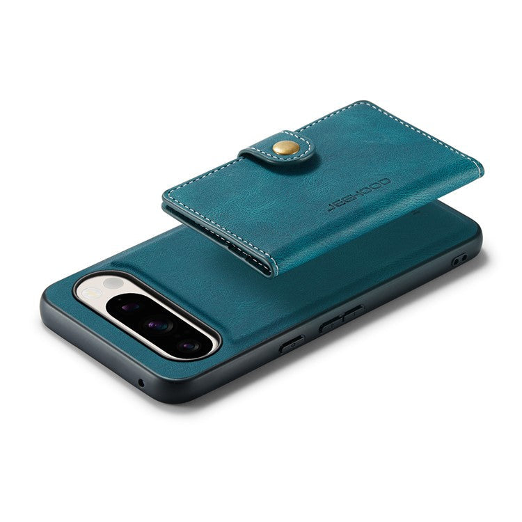JEEHOOD J01 For Google Pixel 9 Pro XL Case Retro Leather + TPU Phone Cover Detachable Magnetic Card Holder - Blue