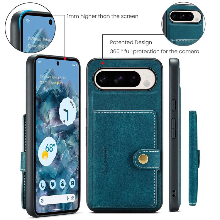 JEEHOOD J01 For Google Pixel 9 Pro XL Case Retro Leather + TPU Phone Cover Detachable Magnetic Card Holder - Blue