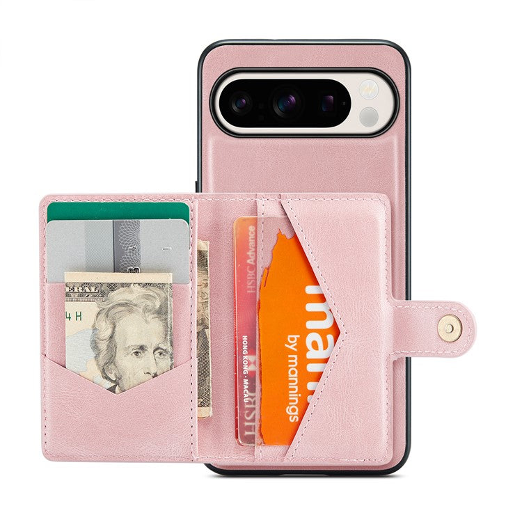 JEEHOOD J01 For Google Pixel 9 Pro XL Case Retro Leather + TPU Phone Cover Detachable Magnetic Card Holder - Pink