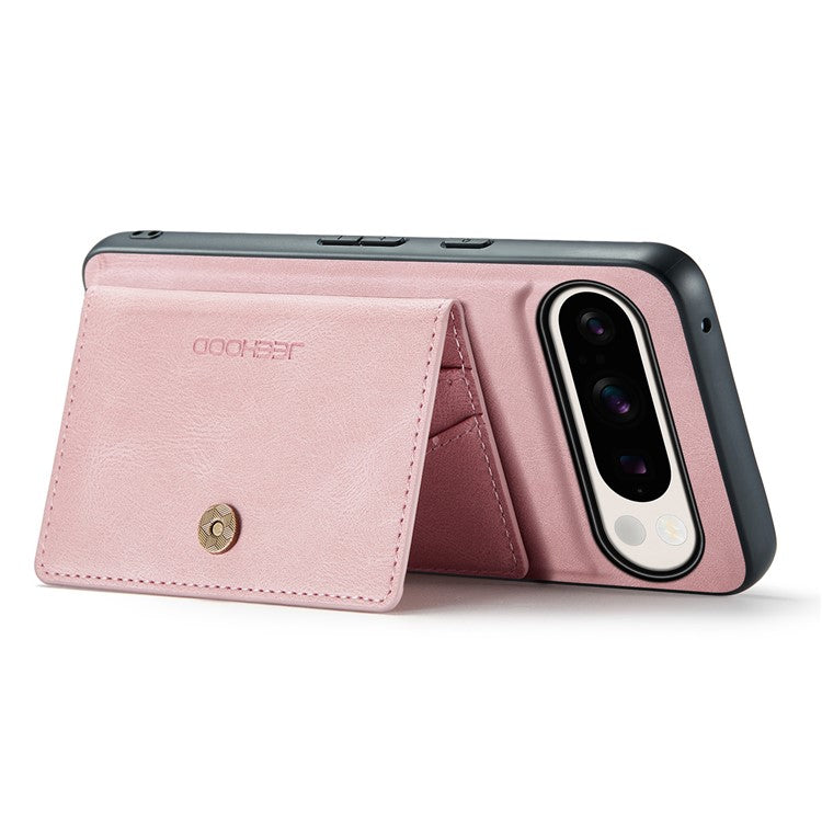 JEEHOOD J01 For Google Pixel 9 Pro XL Case Retro Leather + TPU Phone Cover Detachable Magnetic Card Holder - Pink