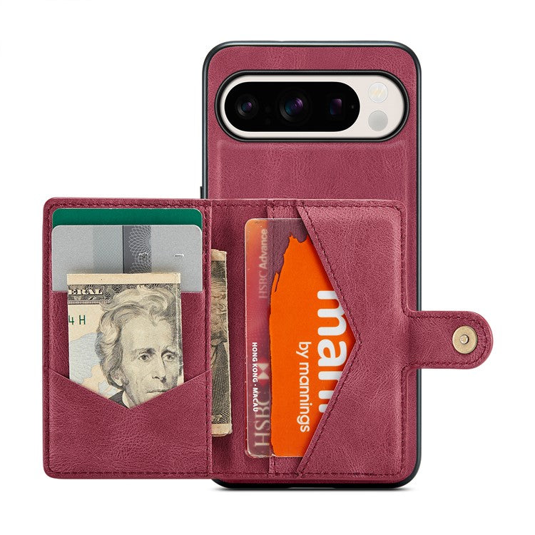 JEEHOOD J01 For Google Pixel 9 Pro XL Case Retro Leather + TPU Phone Cover Detachable Magnetic Card Holder - Red