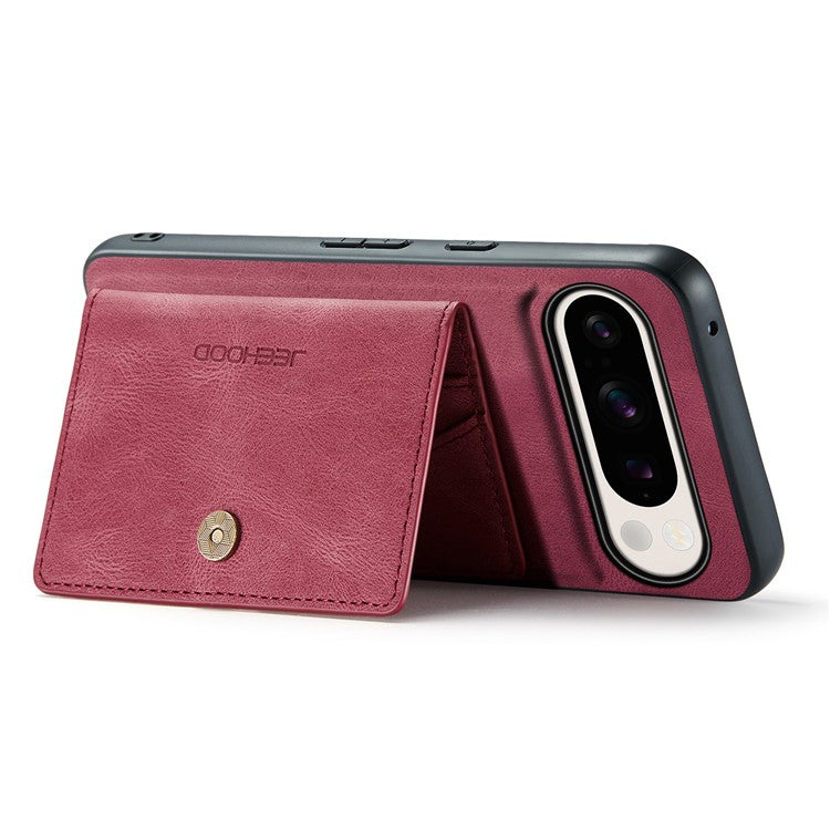 JEEHOOD J01 For Google Pixel 9 Pro XL Case Retro Leather + TPU Phone Cover Detachable Magnetic Card Holder - Red