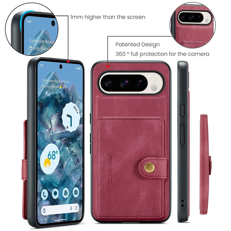 JEEHOOD J01 For Google Pixel 9 Pro XL Case Retro Leather + TPU Phone Cover Detachable Magnetic Card Holder - Red