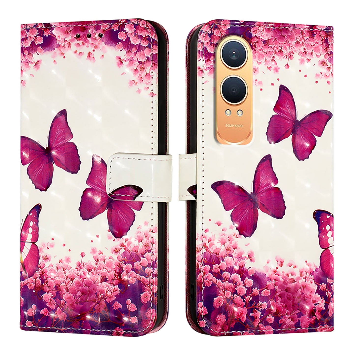 For OnePlus Nord CE4 Lite 5G Leather Case YB Pattern Printing Leather Series-2 Pattern Printing Wallet Stand Cover - Rose Butterflies