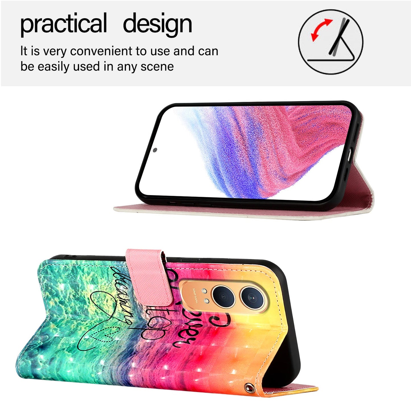 For OnePlus Nord CE4 Lite 5G Leather Case YB Pattern Printing Leather Series-2 Pattern Printing Wallet Stand Cover - Never Stop Dreaming