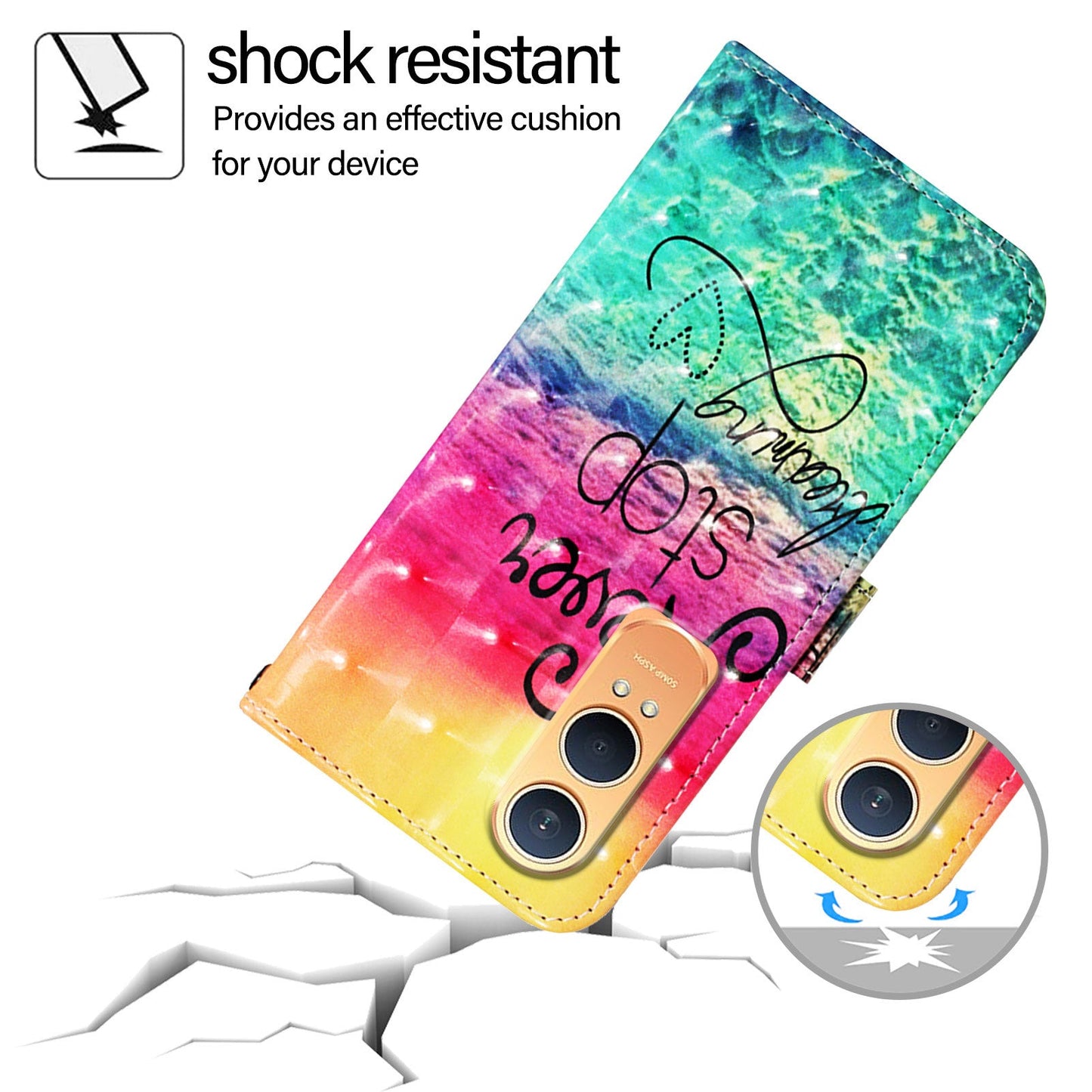 For OnePlus Nord CE4 Lite 5G Leather Case YB Pattern Printing Leather Series-2 Pattern Printing Wallet Stand Cover - Never Stop Dreaming