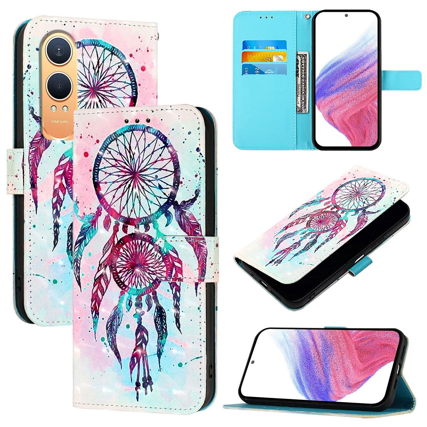 For OnePlus Nord CE4 Lite 5G Leather Case YB Pattern Printing Leather Series-2 Pattern Printing Wallet Stand Cover - Colorful Wind Chime