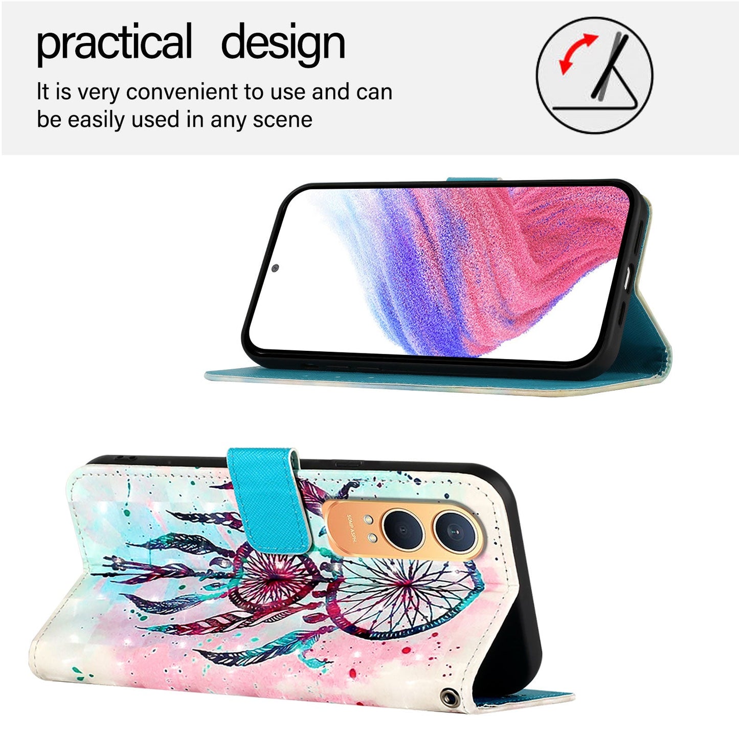 For OnePlus Nord CE4 Lite 5G Leather Case YB Pattern Printing Leather Series-2 Pattern Printing Wallet Stand Cover - Colorful Wind Chime