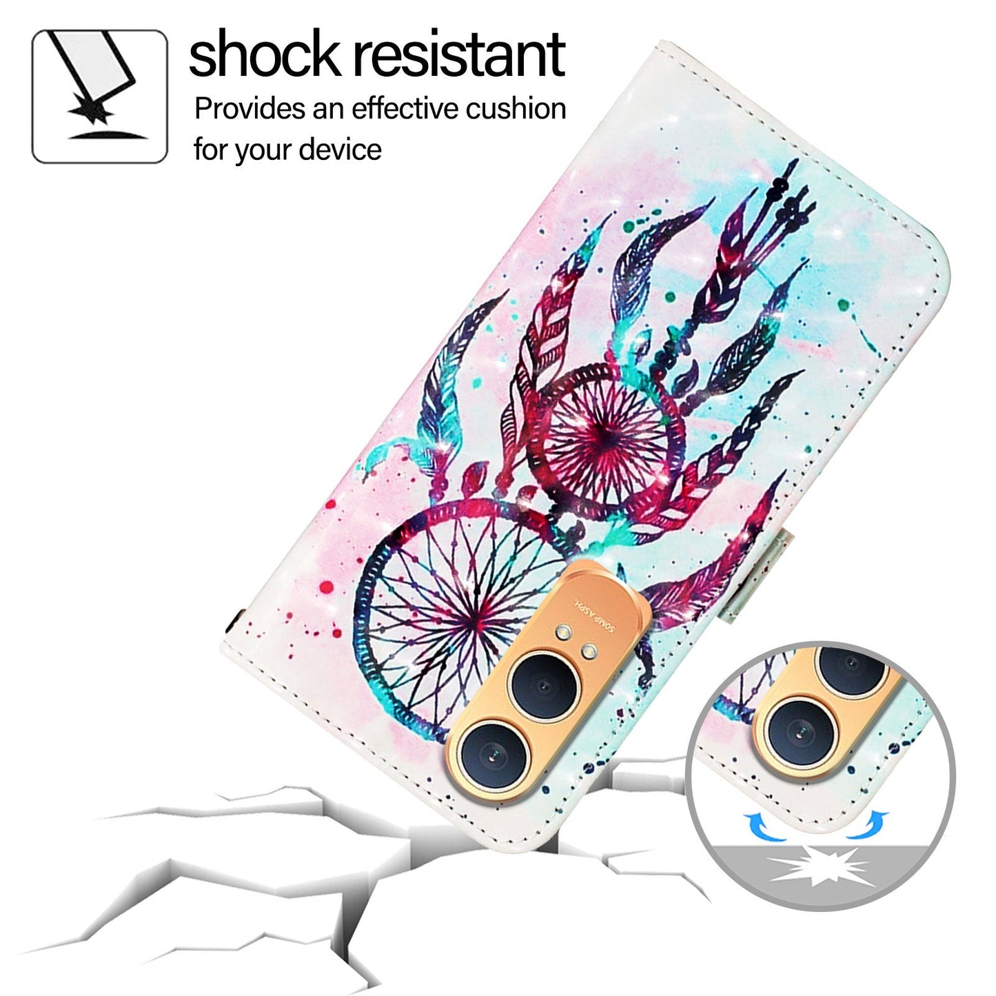 For OnePlus Nord CE4 Lite 5G Leather Case YB Pattern Printing Leather Series-2 Pattern Printing Wallet Stand Cover - Colorful Wind Chime