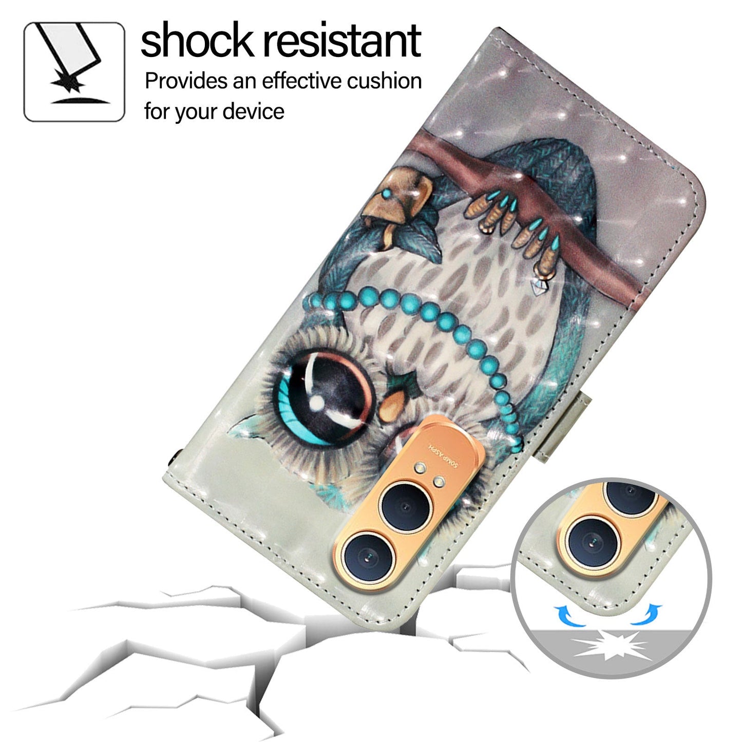 For OnePlus Nord CE4 Lite 5G Leather Case YB Pattern Printing Leather Series-2 Pattern Printing Wallet Stand Cover - Grey Owl