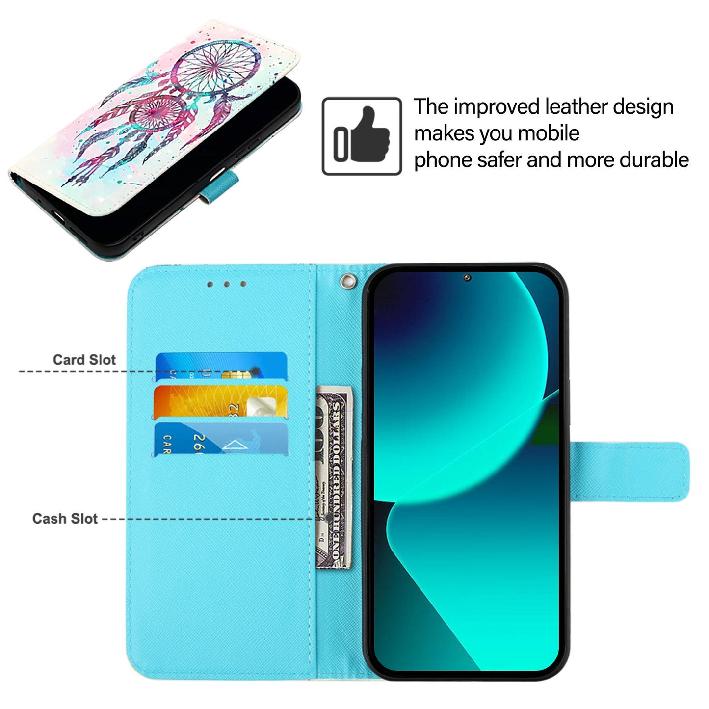 For Google Pixel 9 Pro / Google Pixel 9 Leather Case YB Pattern Printing Leather Series-2 Pattern Printing Wallet Stand Cover - Colorful Wind Chime