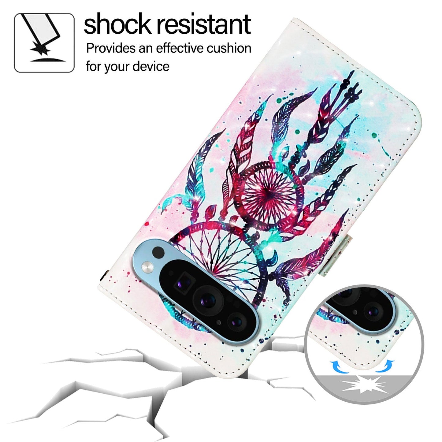 For Google Pixel 9 Pro / Google Pixel 9 Leather Case YB Pattern Printing Leather Series-2 Pattern Printing Wallet Stand Cover - Colorful Wind Chime