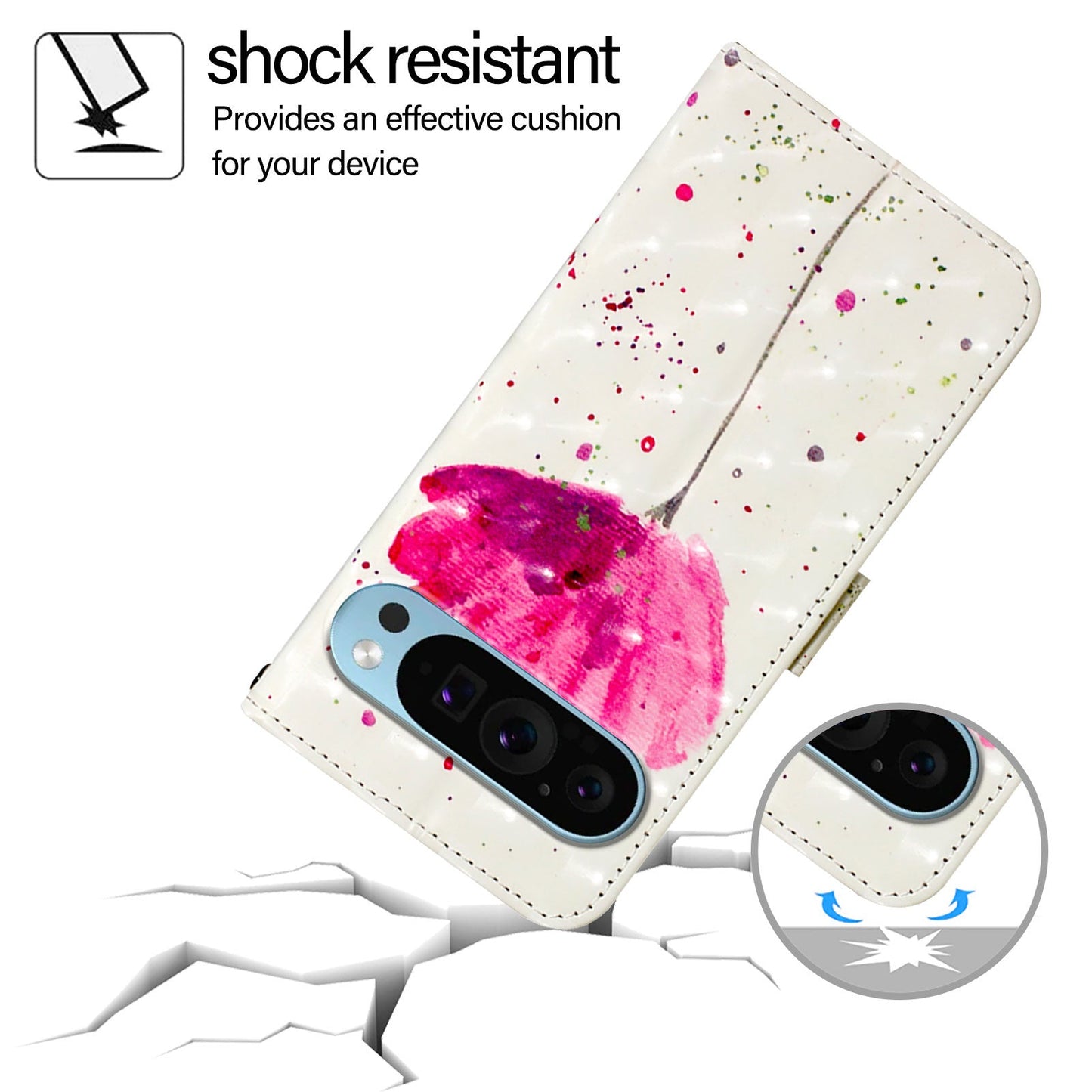 For Google Pixel 9 Pro XL Leather Case YB Pattern Printing Leather Series-2 Pattern Printing Wallet Stand Cover - Flower