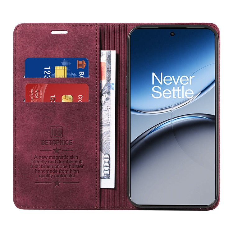 BETOPNICE 003 For OnePlus Nord 4 Wallet Case Leather Phone Cover with Stand - Red