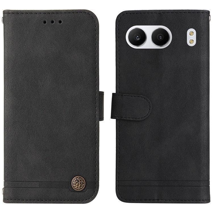 For OnePlus Nord 4 Wallet Case Skin-Touch Leather Phone Cover Tree Pattern Hardware - Black