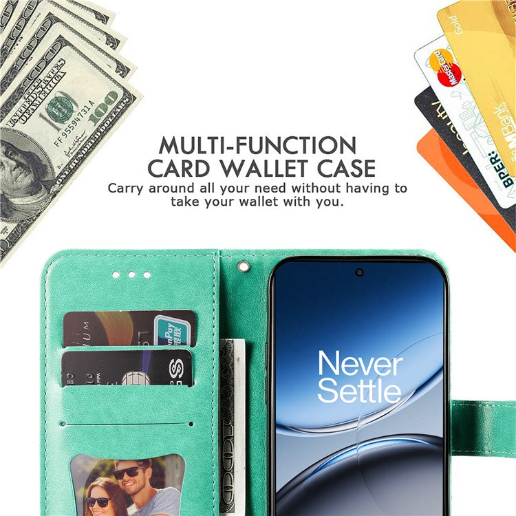 For OnePlus Nord 4 Case PU Leather Wallet Floral Phone Cover Stand View - Green