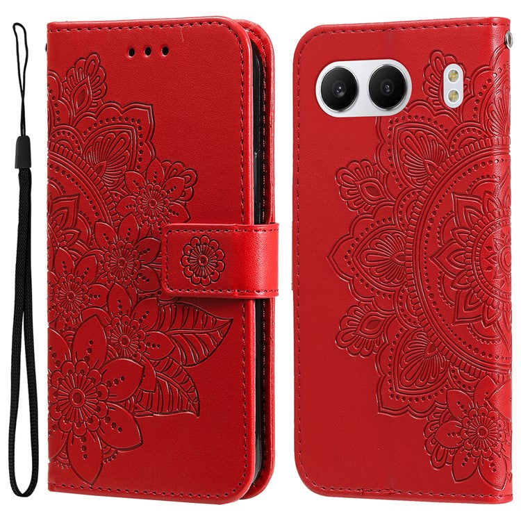 For OnePlus Nord 4 Case PU Leather Wallet Floral Phone Cover Stand View - Red