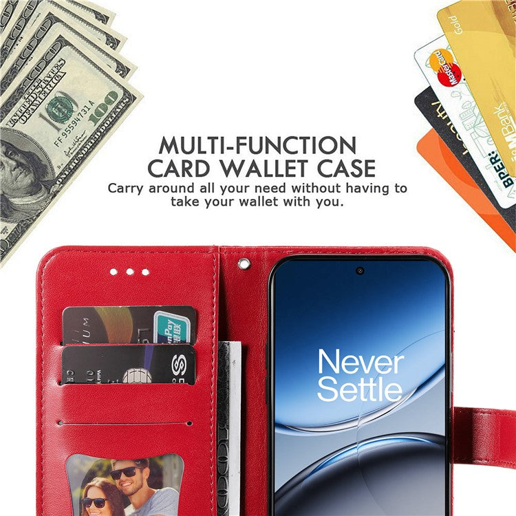 For OnePlus Nord 4 Case PU Leather Wallet Floral Phone Cover Stand View - Red