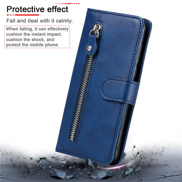 For OnePlus Nord 4 Case Zipper Wallet Calf Texture PU Leather Phone Cover - Blue