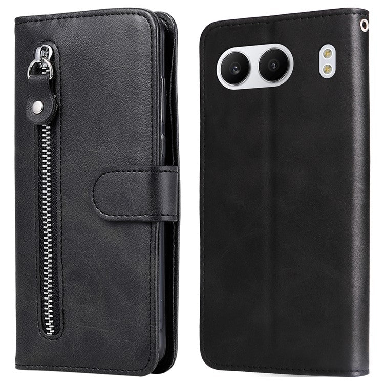 For OnePlus Nord 4 Case Zipper Wallet Calf Texture PU Leather Phone Cover - Black