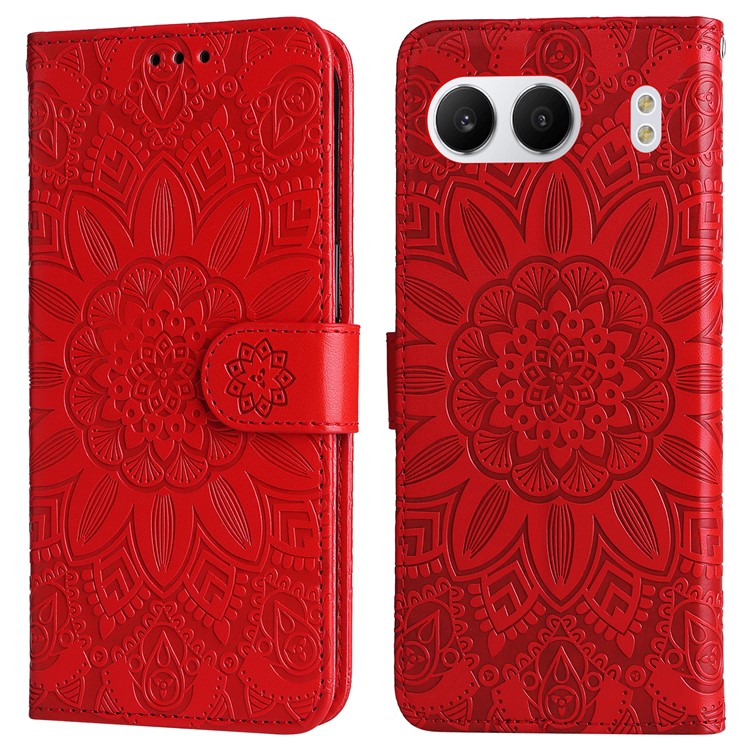 For OnePlus Nord 4 Case Sunflower Imprint Leather Wallet Phone Cover - Red