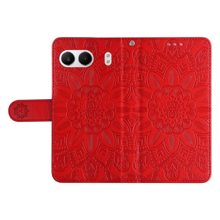 For OnePlus Nord 4 Case Sunflower Imprint Leather Wallet Phone Cover - Red