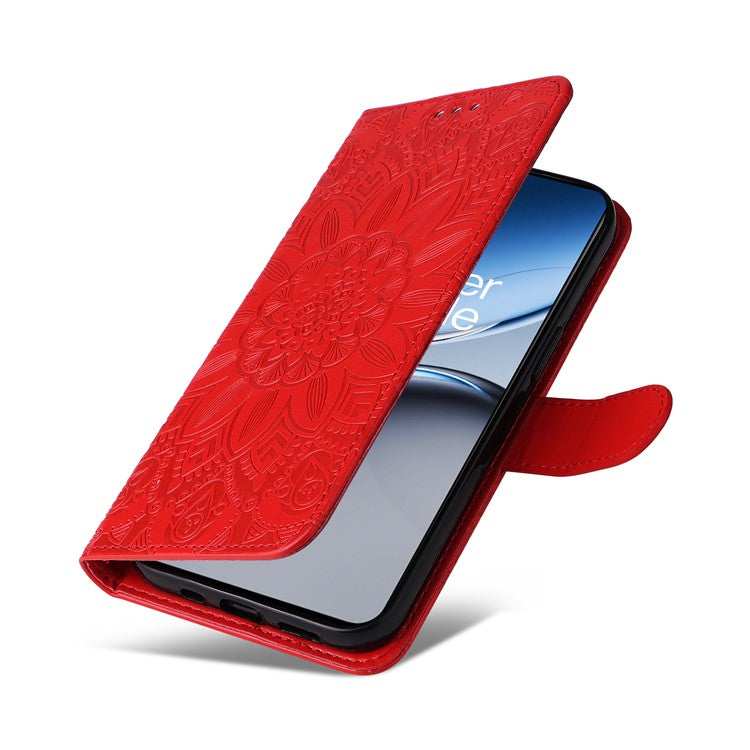 For OnePlus Nord 4 Case Sunflower Imprint Leather Wallet Phone Cover - Red