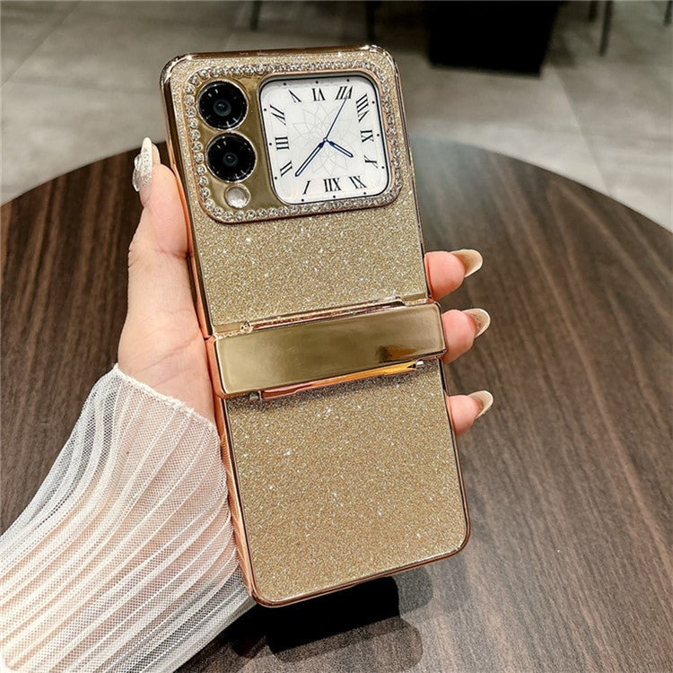 For Huawei nova Flip 5G Case Hinge Protection Rhinestone Glitter PC Phone Cover - Gold
