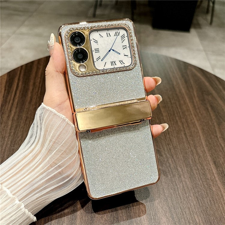 For Huawei nova Flip 5G Case Hinge Protection Rhinestone Glitter PC Phone Cover - Silver